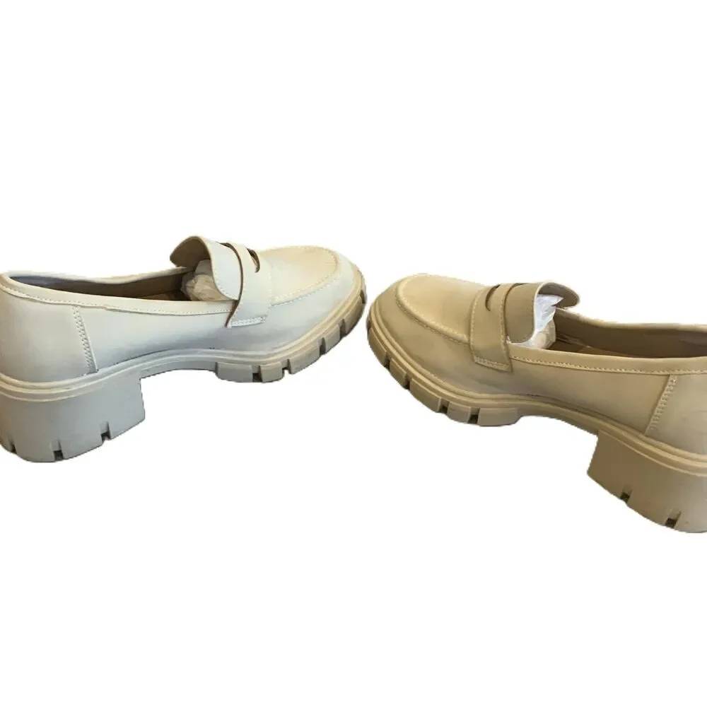 Sincerely‎ Jules Beige Chunky Heel Faux Leather Loafers Womens Shoes Size 8